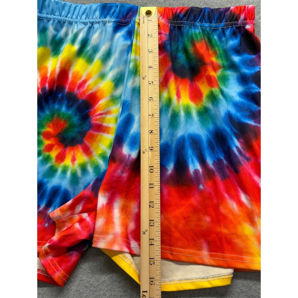 Rainbow Tie Dye Spiral Print Elastic Waist Shorts XL Colorful Summer Festival